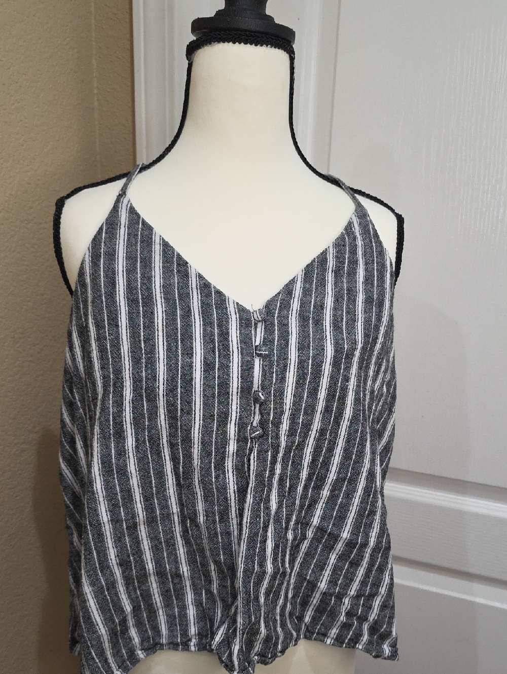 Abound Black & White Striped V-Neck Button Front Cami